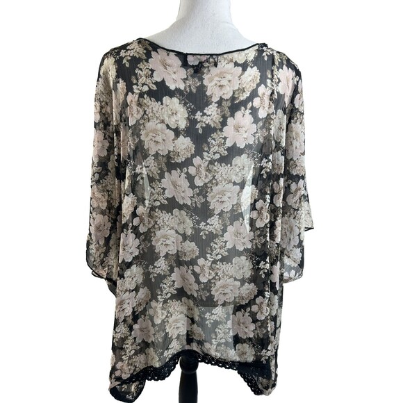 Mason + Mackenzie Sheer Neutral Granny Floral Kimono Size Med Boho Festival - Picture 7 of 10